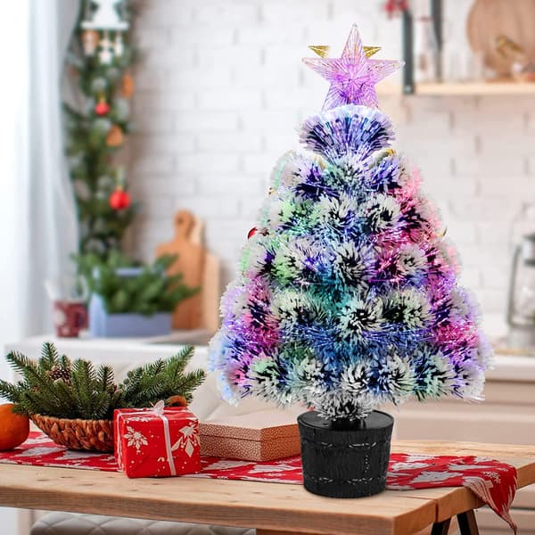 Litet Bordsfiberoptiskt Julgran, Mini Konstgjord Julgran Förbelyst med Snöflock, USB-driven, 45cm
