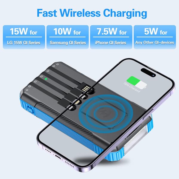 Solar Power Bank Trådløs Oplader 33800mAh Blue