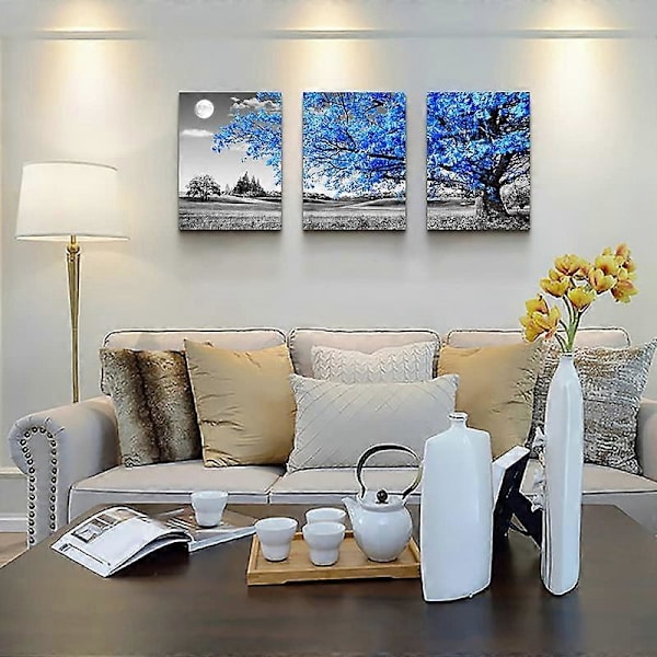 Väggkonst för vardagsrum Blå träd måne Canvas Väggdekor för