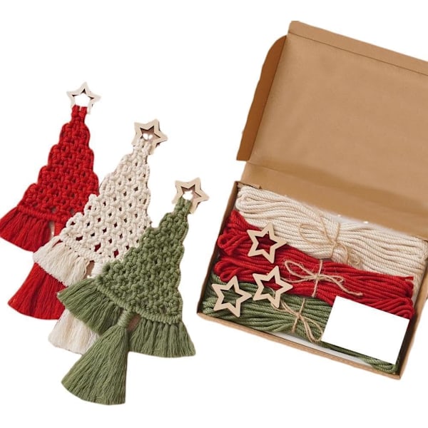 Julgranspynt Macrame Kit för Nybörjare Stickad Julgran Hängande Med Dekorationsinstruktioner Kitbräda