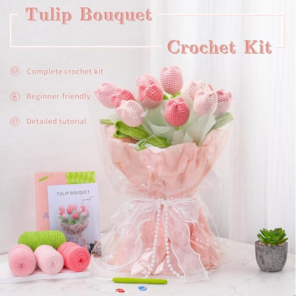 Blomsterbuket Hæklesæt til Begyndere, Inkluderer Trin-for-Trin Video Tutorial, Komplette Hæklesæt med Instruktioner til DIY Håndværk
