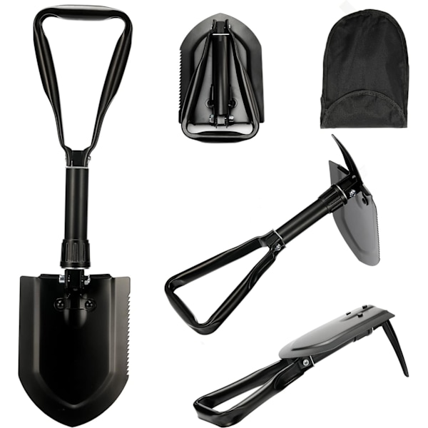 58cm Hopfällbar Spade, Extra Stabil Höghållfast Kolstål Multifunktionsspade med Bärväska