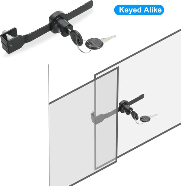 Skydelås til skab, sæt med 2 med nøgle, egnet til glasskabe fra 5 til 10 mm.