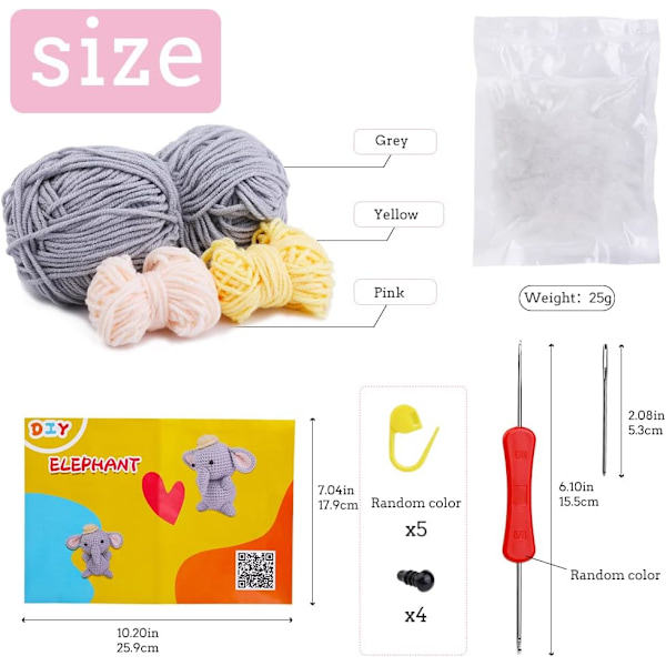 Virka Kit för Nybörjare, Virknål, Polyesterfiber, Garn, Steg-för-steg Instruktionsvideo