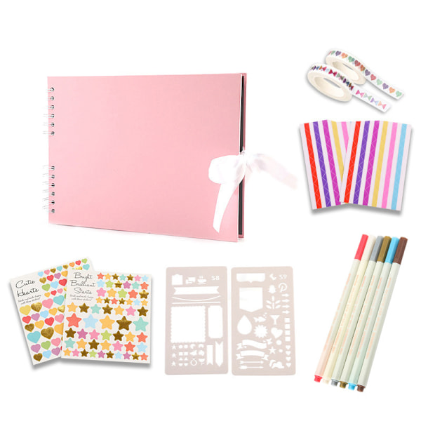 Fotoalbum 80 Sidor Vit Scrapbooking Album 29,5 X 21Cm Scrapbooking Bok Med 6 Metalliska Pennor, För 240 Foton Rosa