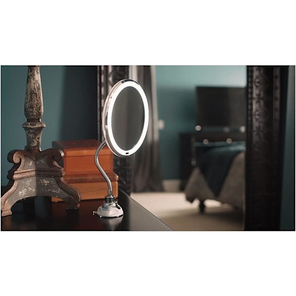 LED Forstørrelsesspejl med Fleksibel Arm og 360° Rotation - til Badeværelse med Sugekopmontering - 17,5 cm
