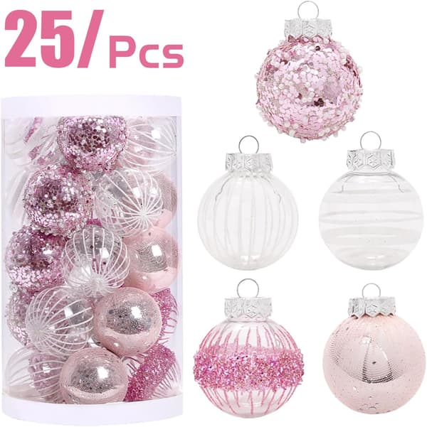 Julepynt til juletreet 25 stk Svarte og Gull Julepynt 6 cm Knusefrie Julepynt til Juletreet Julekuler Pink