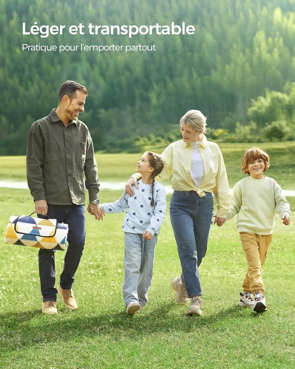 Picnicteppe, 200 x 200 cm, ideelt for camping, parker, hager, strender, sammenleggbart.