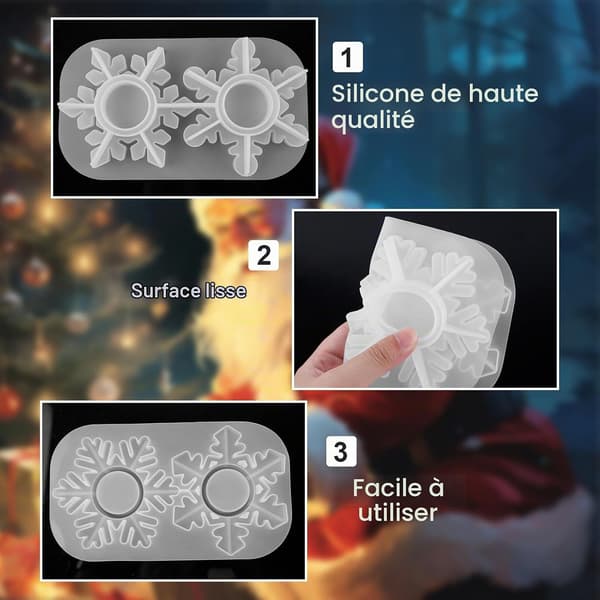 Set med 2 silikonformar - Snöflinga julform - Epoxiharts - Snöflingeformad ljushållare - 3D-ljushållare