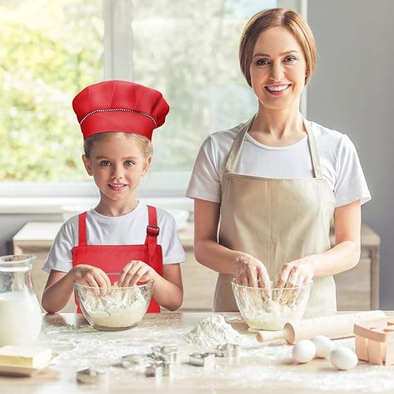 Forkle og kokkehattsett for barn, justerbart barneforkle med 2 lommer for gutter og jenter, for matlaging, baking og maling (7-13 år)