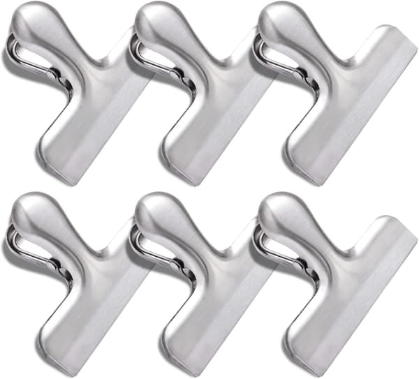 Sett med 6 matposeklemmer, chipsklemmer i rustfritt stål, chipsklemmer, matposeklemmer