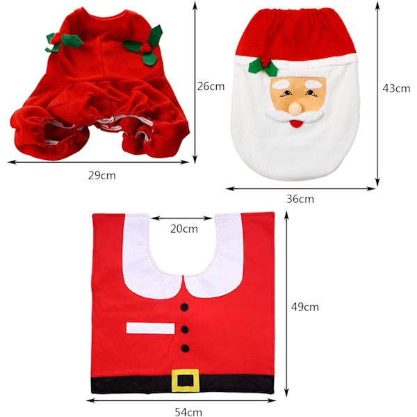 3 delar jul toalettstolsskydd dekorationer, snögubbe tomte toalettstolsskydd och matta och näsdukslådeöverdrag set röd
