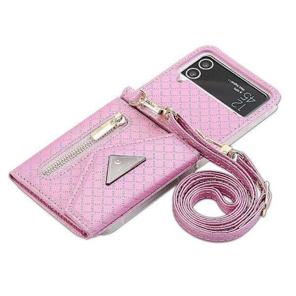 Lompakkokotelo Yhteensopiva Galaxy Z Flip 4:n kanssa, Crossbody-kaulanauha Pu-nahkainen suojakuori korttipaikoilla