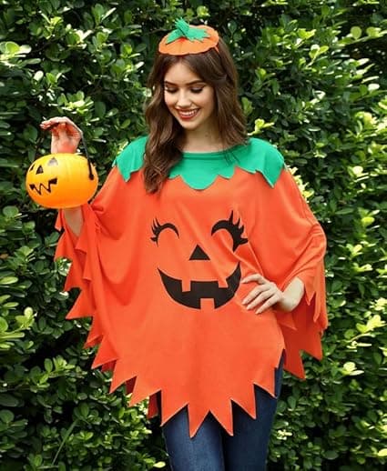 Halloween Græskar Poncho Kostume til Kvinder, Voksen