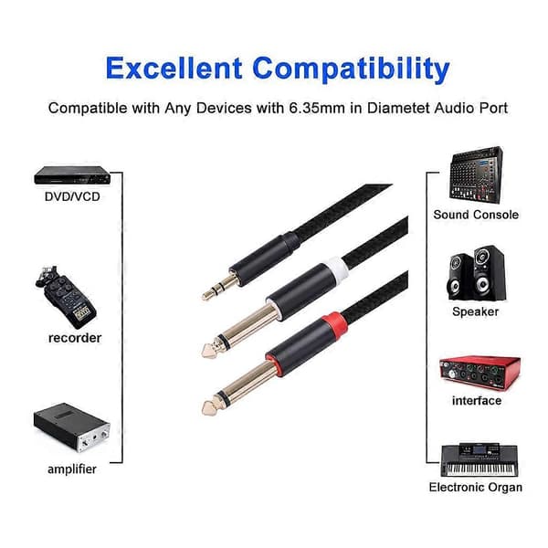3,5 mm til dobbelt 6,35 mm Aux-kabel 2 Mono 6,35 Jack til 3,5 Han Audio-kabel 2 m til telefon til mixer