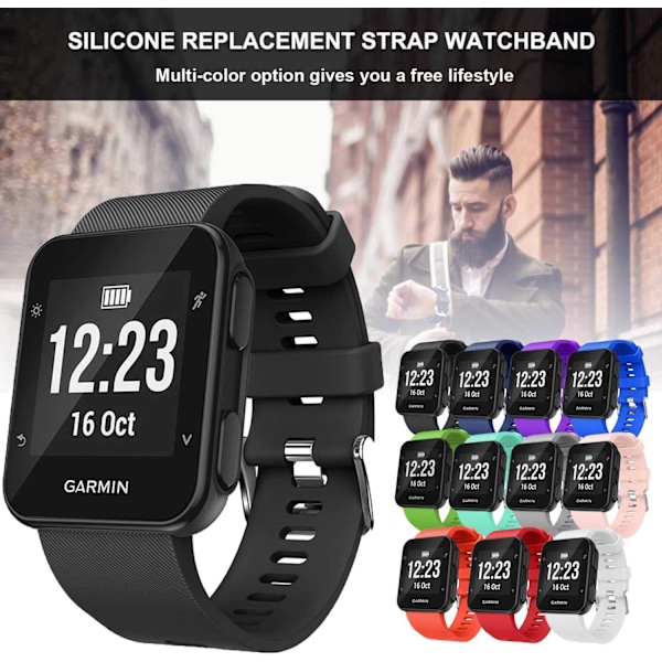 Mjukt silikonersättningsarmband för Garmin Forerunner 35 Smart Watch, passar 5,11-9,05 tum (130-230 mm) handled