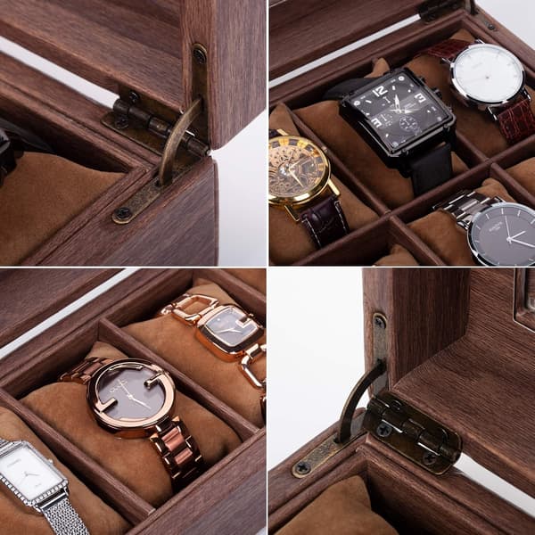 6 Slot PU Läder Klocklåda Organizer Klockfodral med Glaslock