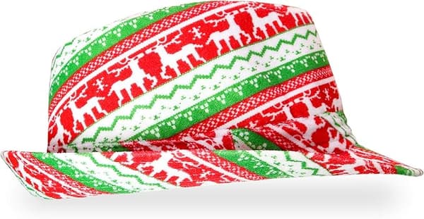 Grim Juletrøje Fedora Hat - Sjov Rød og Grøn Julehat til Grim Juletrøje Fest