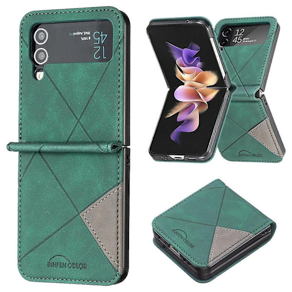 Geometrinen kuvio -kotelo, yhteensopiva Samsung Galaxy Z Flip 4:n kanssa, kova PC-kehys + PU-nahkainen iskunkestävä suojus