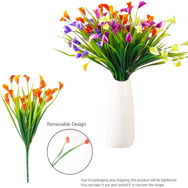 5 st Konstgjorda Blommor, UV-Resistenta Plastblommor i Siden, Falska Konstgjorda Växter Calla Lilja Inomhus och Utomhus Buskar Hängande