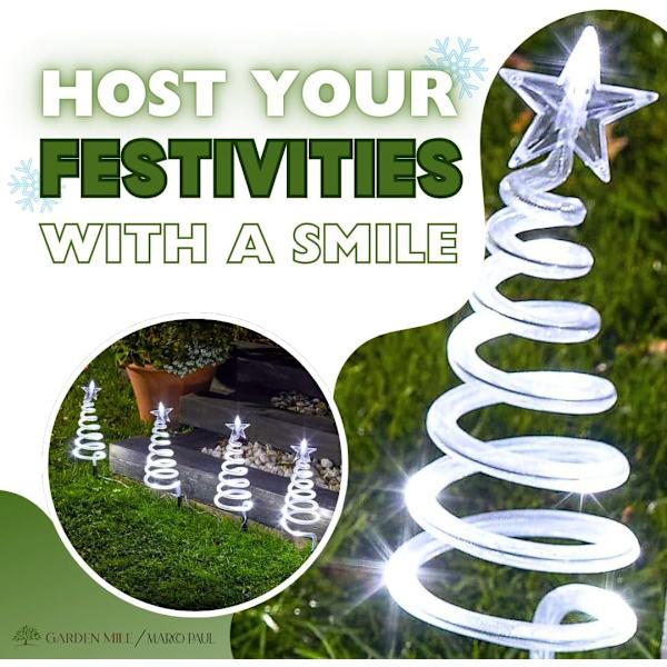 Nyhet Juletre Spiral Stake Lys - Batteridrevet Hagepynt - Sett med 4 (Kald Hvit)