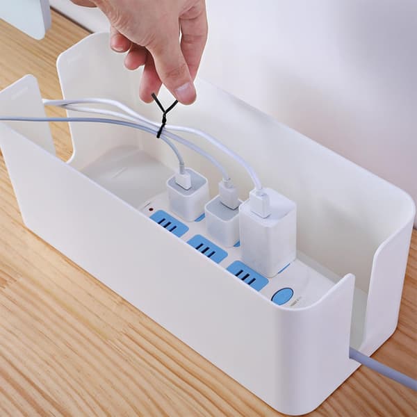 Set med 2 Kabelboxar, Strömskenaöverdrag, Plast Elektriska Kabelförvaringsboxar, Medium och Liten, Vit