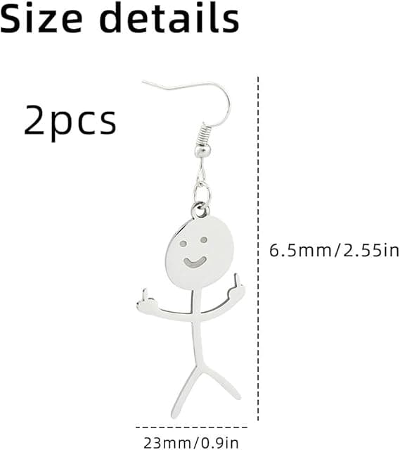 1 Par Sjove Doodle Figur Øreringe Sølv Smiley Sølv Match Finger Gestus Doodle Figur Øreringe Gave (Sølv)