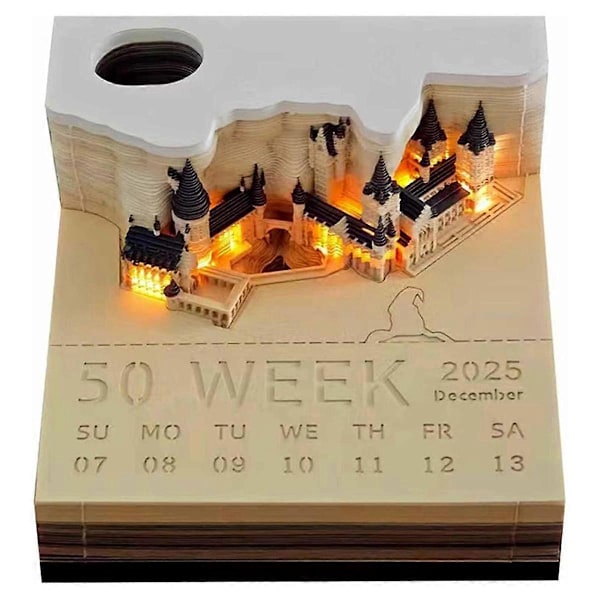 Tidstycke Kalender, 2025 Skrivbords kalender Memo Pad, 3D Magic Castle Tidstycke Anteckningsblock med Ljus