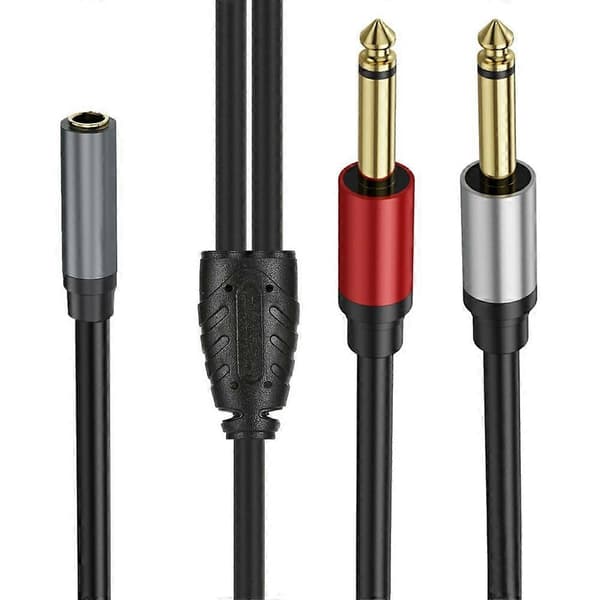 5 m 6,35 mm stereo hun-TRS til dobbelt 1/4 tomme han-mono Y-splitter breakout-kabel patch-ledning