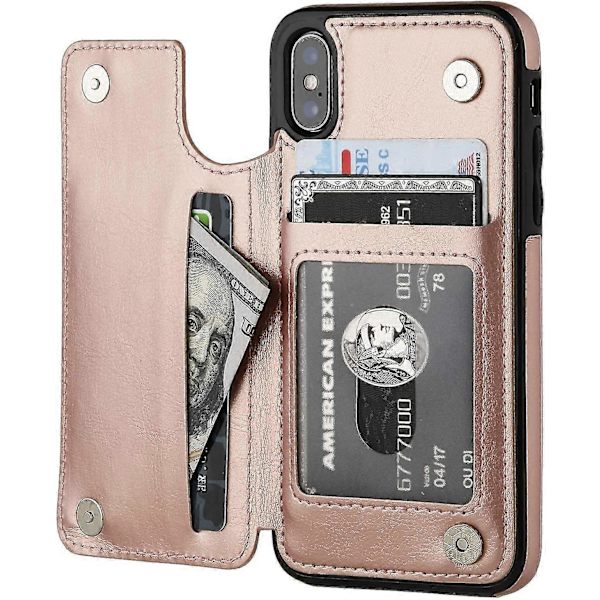 Iphone Xs Iphone X Lompakkokotelo Korttipaikalla, Kaksinkertainen Magneettilukko - Ruusukulta