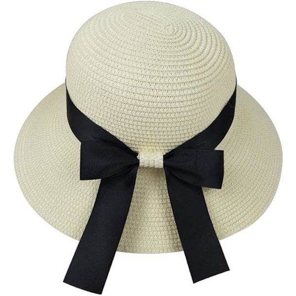 Dame Solhat Floppy Foldbar Sløjfe Stråhat Sommer Strandhat UV Beskyttelse UPF50 Cream white