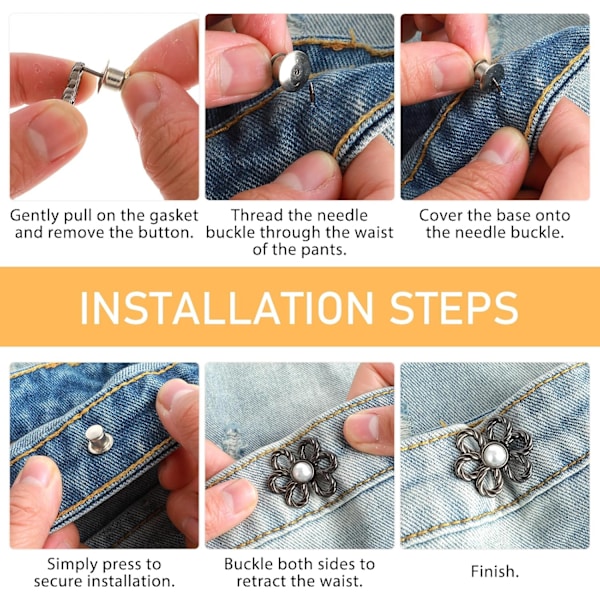8 kpl Irrotettavia Vyötärökiristäjiä, Säädettävät Jeans-Napit Kiristäjät, Housujen Kiinnikkeet Vyötärön Kiristämiseen, Koristeelliset Ompelemattomat Napit Style 1
