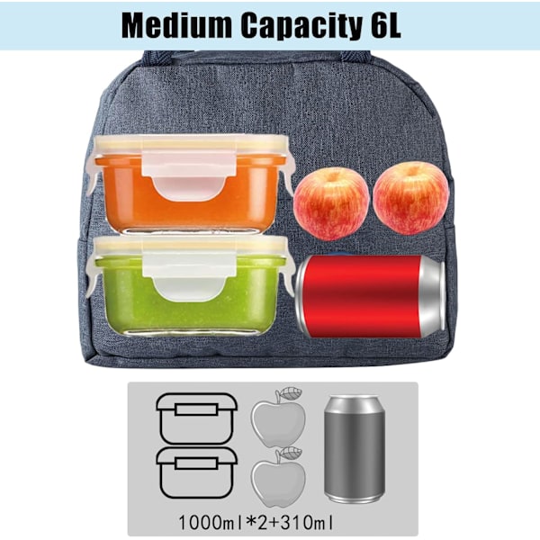 Isolerad Lunchväska, 6L Lunchlåda med Isolerande Aluminiumfolie, Liten Läcksäker Lunchkorg Mini Isolerad Lunchväska (Marinblå)