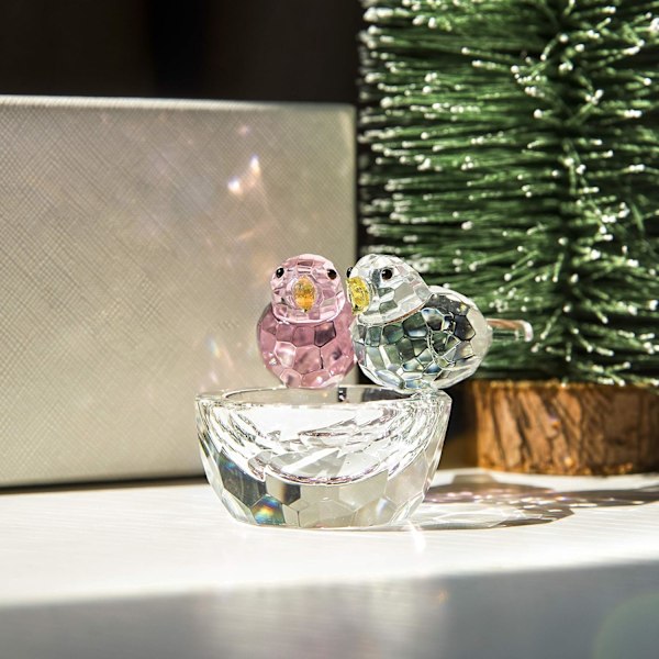 Kristal Dobbelt Fugle Figurer Glas Dyre Ornament Fugle Samling Brevvægt Bord Midterstykke Ornament (Pink og Klar)