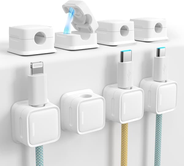 Sladdorganiserare, 8-pack Magnetiska Skrivbordskabelklämmor Hantering Vit