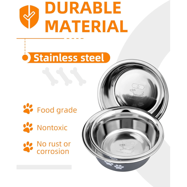 Hundeskål i rustfrit stål (Sæt med 2, 2x860ml), Rustfri stålskål med skridsikker bund til store mellemstore små hunde