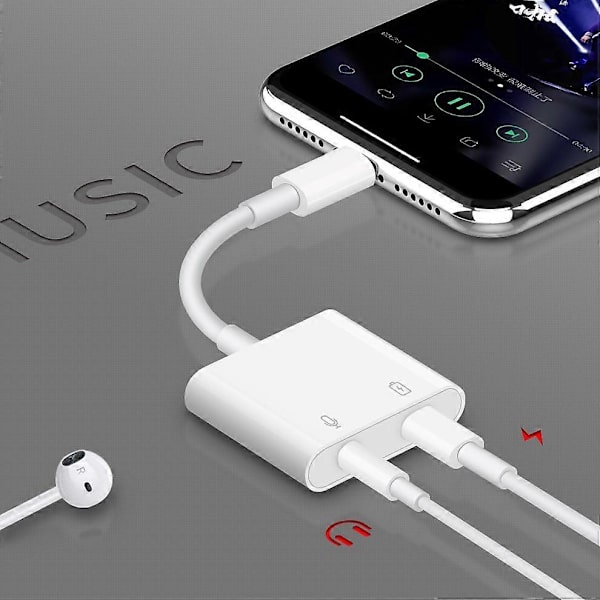 MH80Y Lightning 8Pin til 3.5mm+Lightning 8Pin Adapterkabel Støtte Lading Audio Samtale for iPhone
