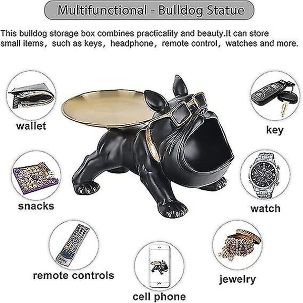 Bulldog Statyer Heminredning, Butler Staty Med Bricka Förvaring Nyckelhållare Godis Smycken Bricka