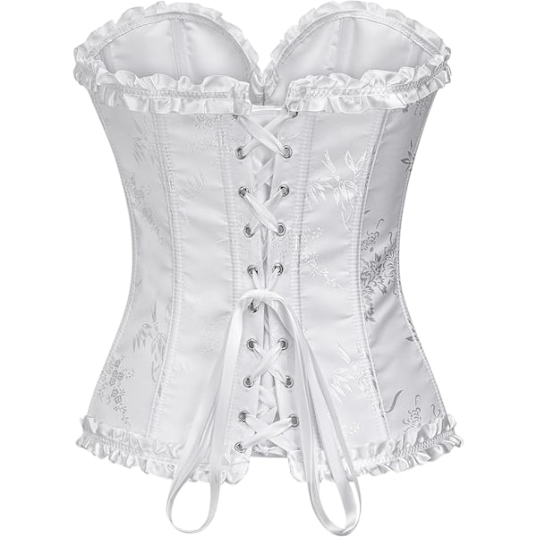 Kvinnors Overbust Sweetheart Snörning Plastben Korsett Bustier Lingerie Topp, Vit XL