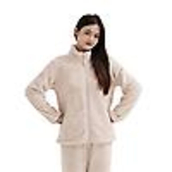 Kvinnors fluffiga pyjamas set kvarts dragkedja fleece 2 delar Sherpa pullover byxor set fuzzy sovkläder, Off white M (110 catties - 130 catties)