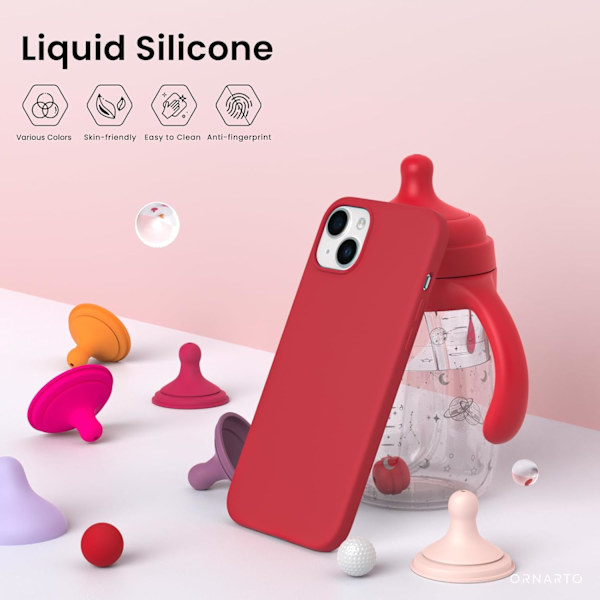 iPhone 15 Plus Skal 6.7\", Tunt Flytande Silikon 3 Lager Fullt Täckande Mjuk Gel Gummi 15 Plus iPhone Skal 6.7 tum - Röd