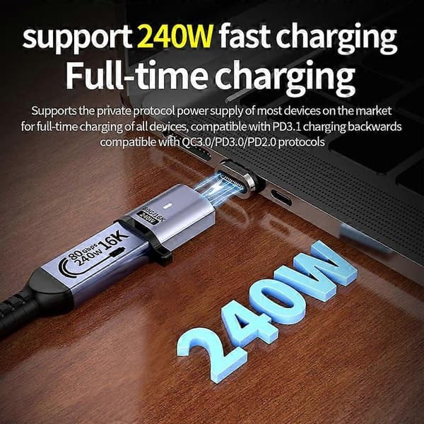 Magnetisk Typ C till Typ C 16K 60Hz HD Videokonverterare 240W 80Gbps Dataöverföringsadapter
