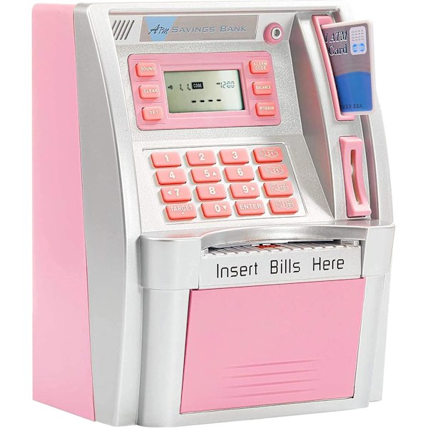 Pounds Version Elektronisk ATM Sparbank Digital Spargris Pengamaskin, Elektronisk Kassa, Röstmeddelande, Myntsigenkänning Silver pink
