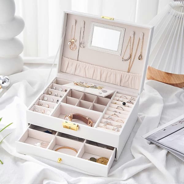 Smykkeskrin Organizer 2 Lag (Hvit)