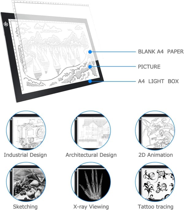 A4 LED Ljuskopia, Ultratunn Justerbar USB-driven LED Ritplatta för Tatuering, Teckning