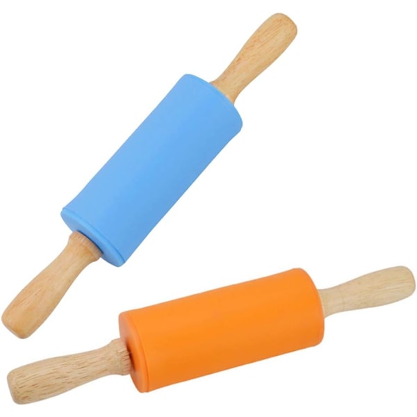 Mini Kagerulle, 2 STK Kagerulle med Træhåndtag til Børn Dejruller til Bageartikler Hjemmekøkken