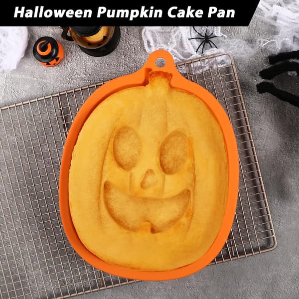 Silikon Gresskarkakeform 9 Tommer Halloween Jack O Lantern Gresskarkakeform Non-Stick Kakeform for Halloweenkake, Gelé