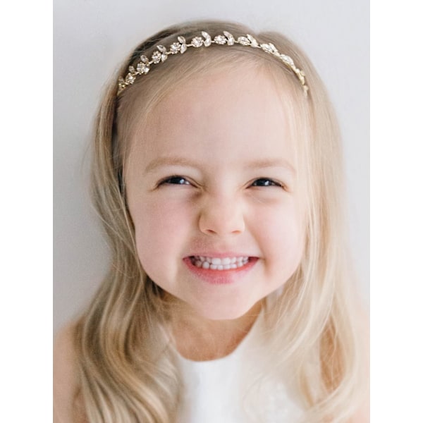 Guld baby flicka pannband blomsterflicka huvudbonad prinsessa kristall bröllop hår accessoarer