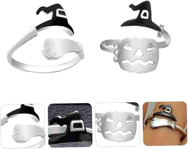 2 stykker justerbar Halloween-ring til kvinder, kostehue, græskar elegant design til fest