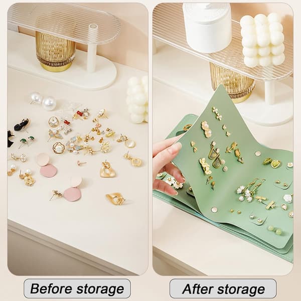 Ørepynt Holder Organizer med Foldbar Bokdesign Ørepynt Bok Organizer, Bærbar Lær Reise Ørepynt Etui green